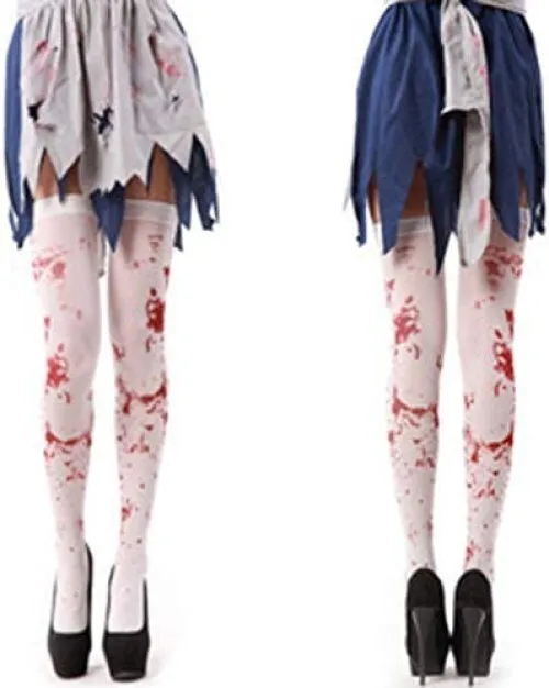 2pcs Halloween Bloody Stockings Horror Bloody Nurse High Socks Cosplay