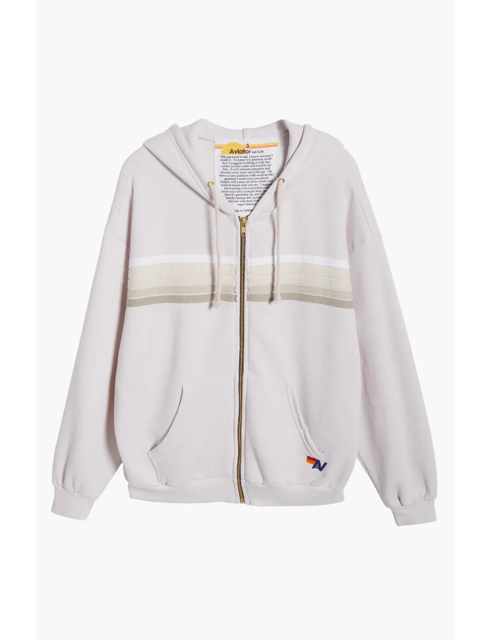 5 Stripe Relaxed Zip Hoodie, Dove Grey/White