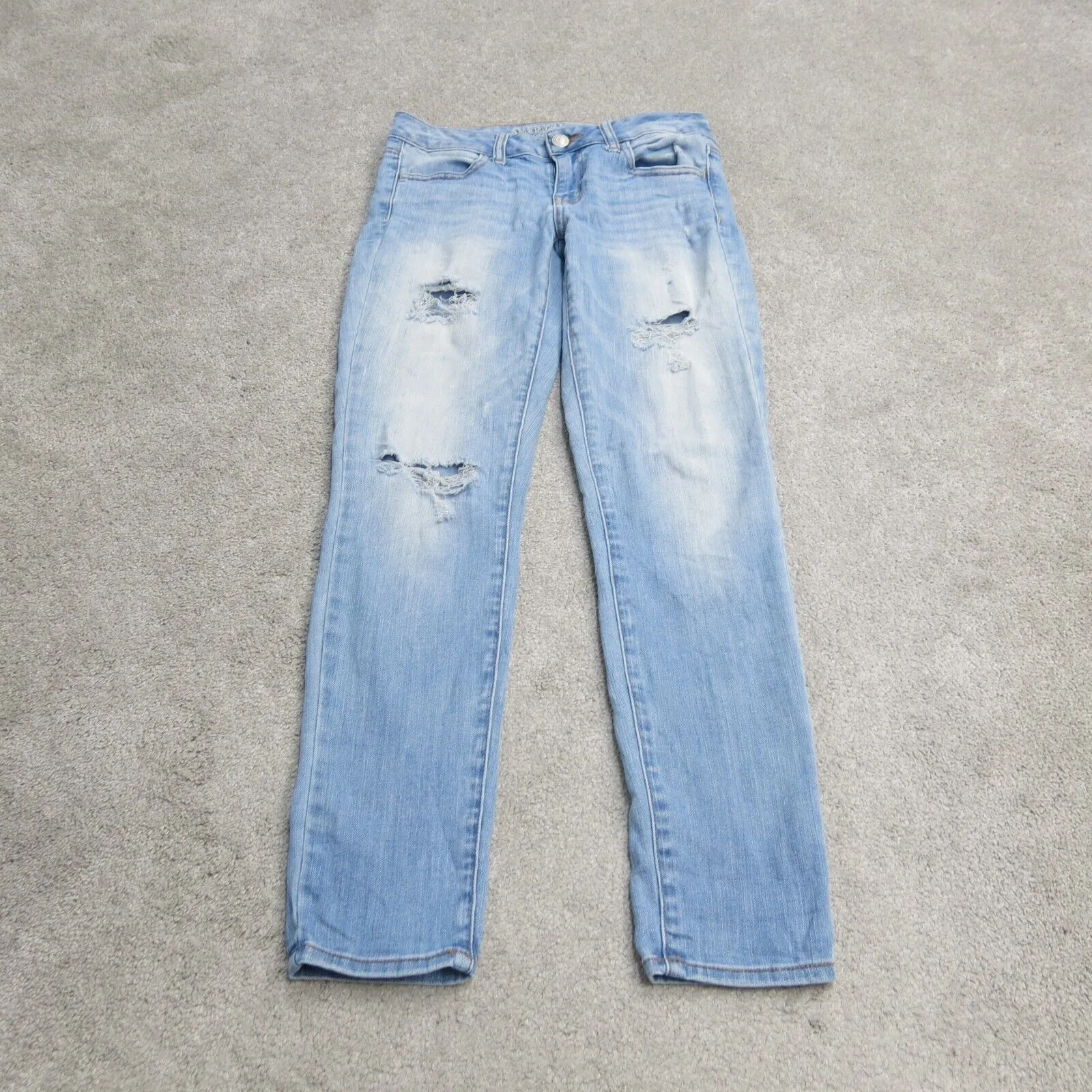 American Eagle Jeans Womens 4 Reg Blue Skinny Denim Stretch Distressed Low Rise