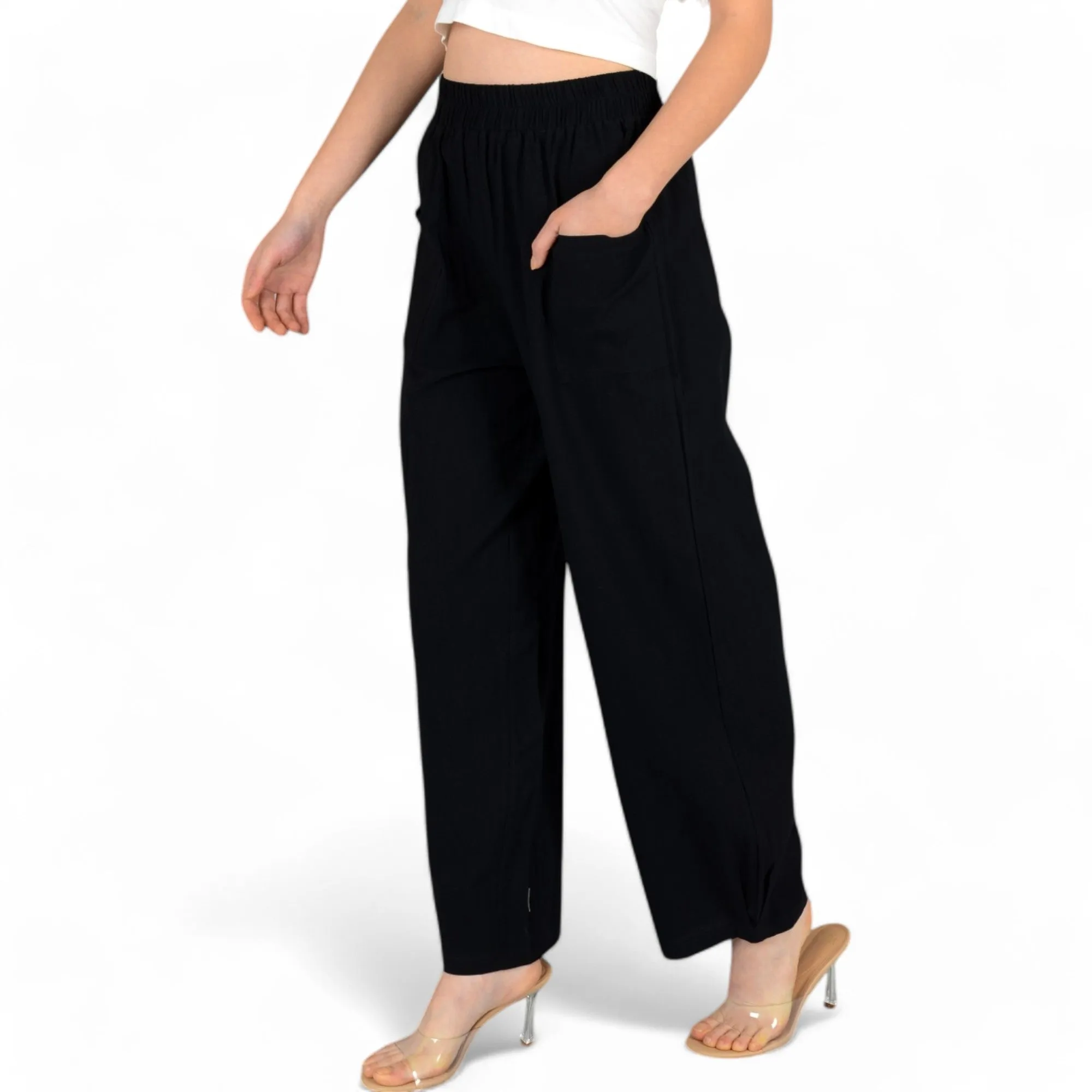 Anna-Kaci Women's Wide-Leg Elastic Waist Pants with Side Pockets