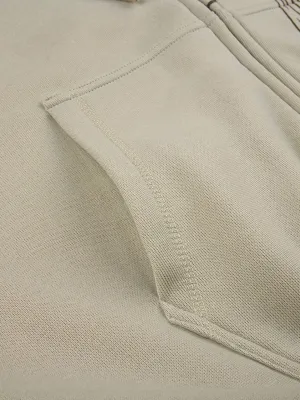 Beige Zip-Up Hooded Sweatshirt