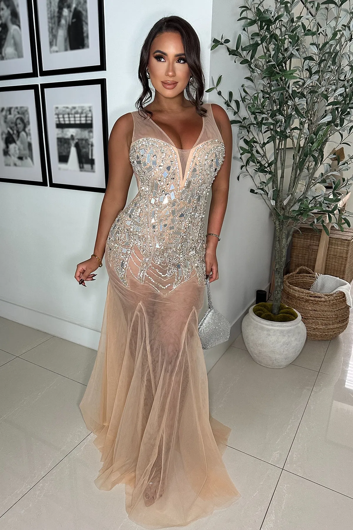 BELLE SEQUIN MESH GOWN