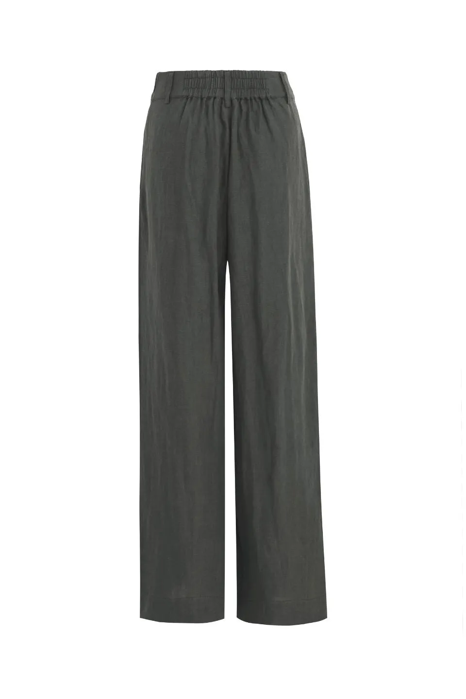 Bestow Dark Olive Linen Elastic Back Wide Leg Pants