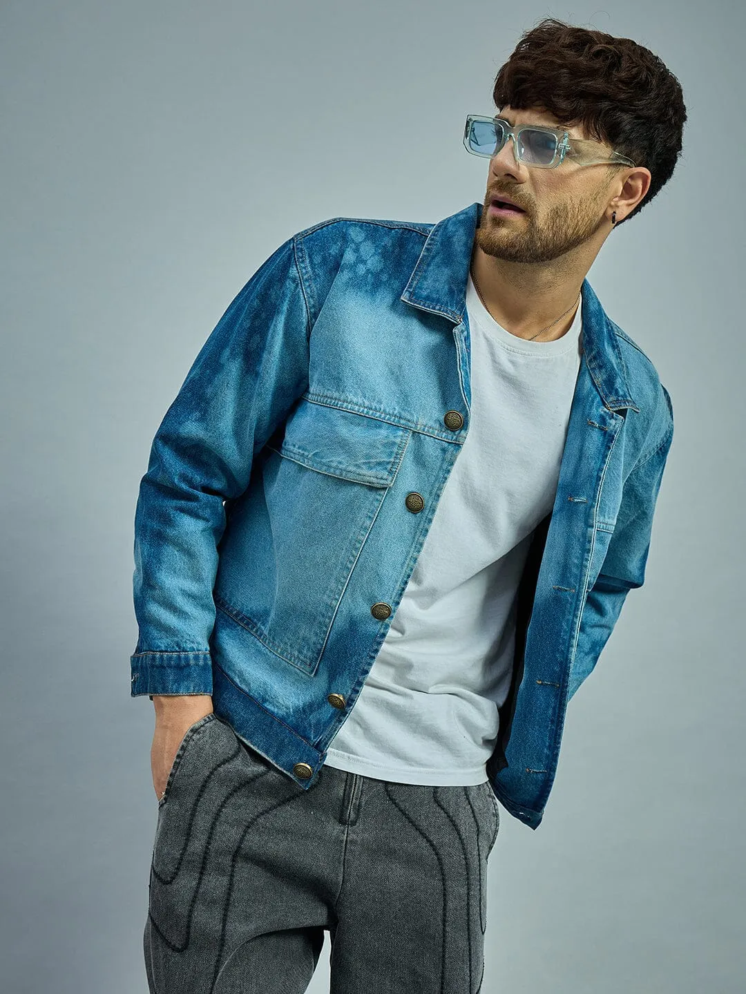 Bleach Washed Cropped Denim Jacket