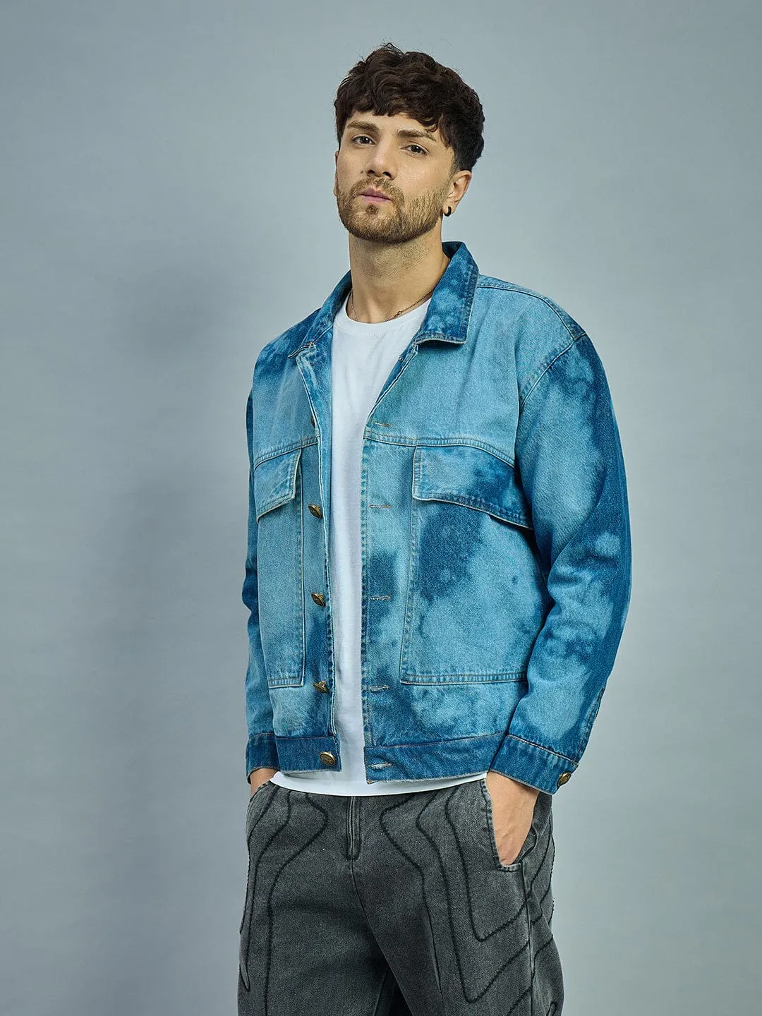 Bleach Washed Cropped Denim Jacket