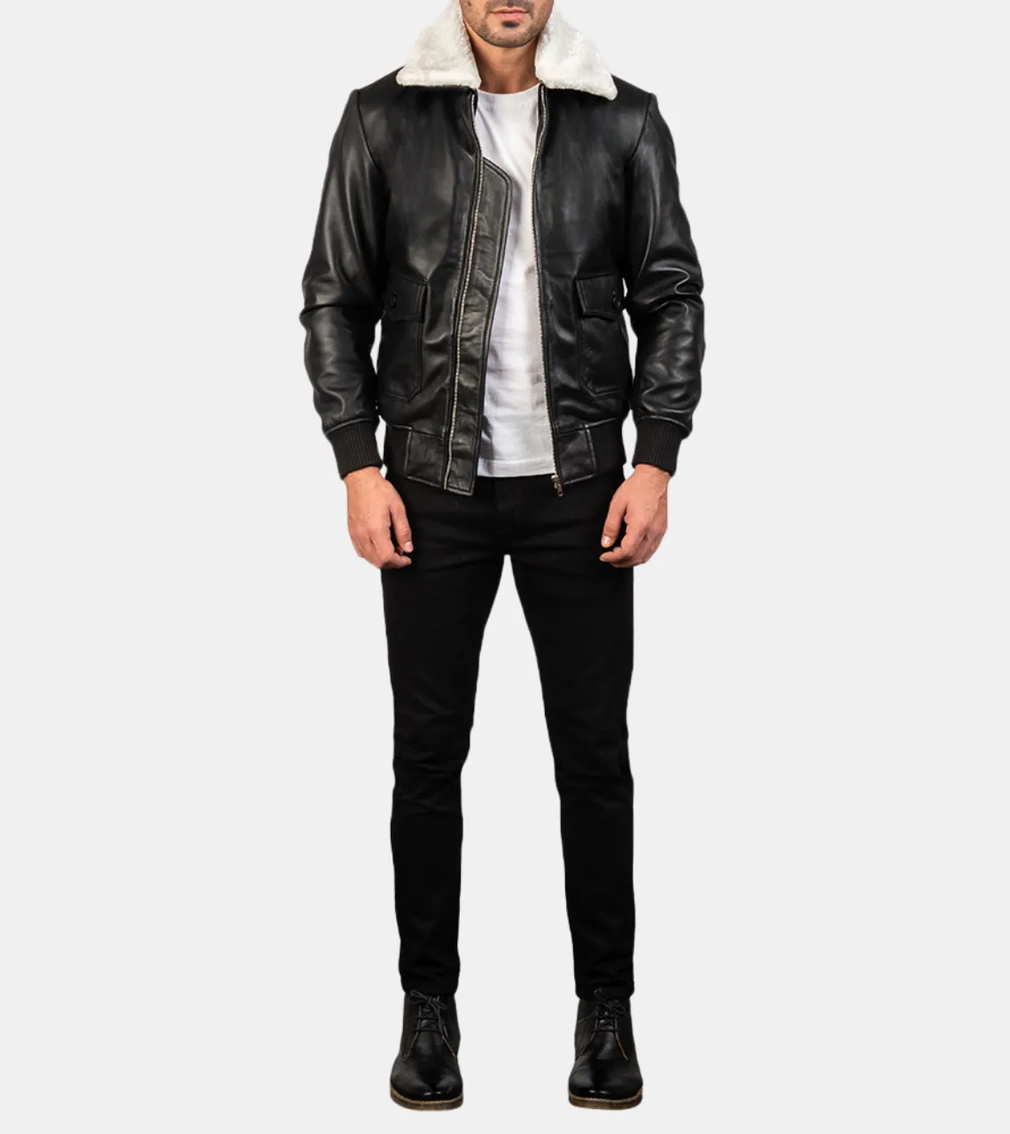 Bledsoe Men's Black Bomber Shearling Leather Jacket