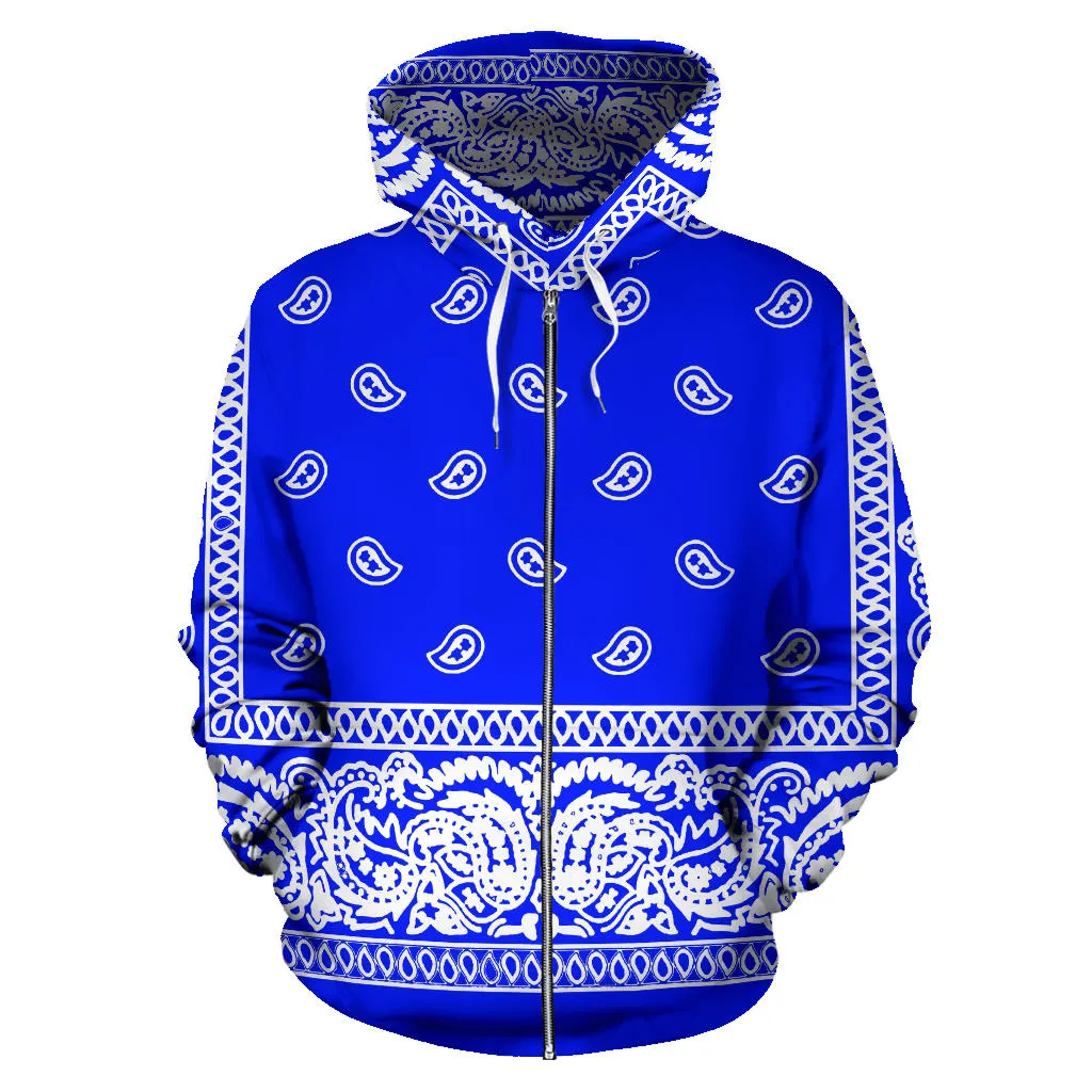 Blue Bandanna Zip Up Hoodie