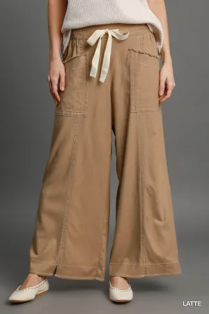 Casual Wide Leg Pull On Pants with 4 Pockets