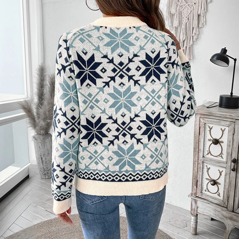 Casual Women's Clothing Pullover Jacquard Knitted Sweater