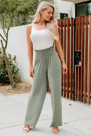 Catamaran Cruisin' Smocked Wide Leg Pants (Light Olive)