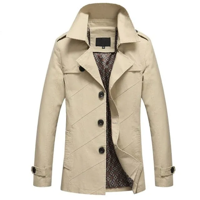 CECE Design Men's Fashion Premium Quality Beige Brown Classic Design Long Trench Coat Jacket