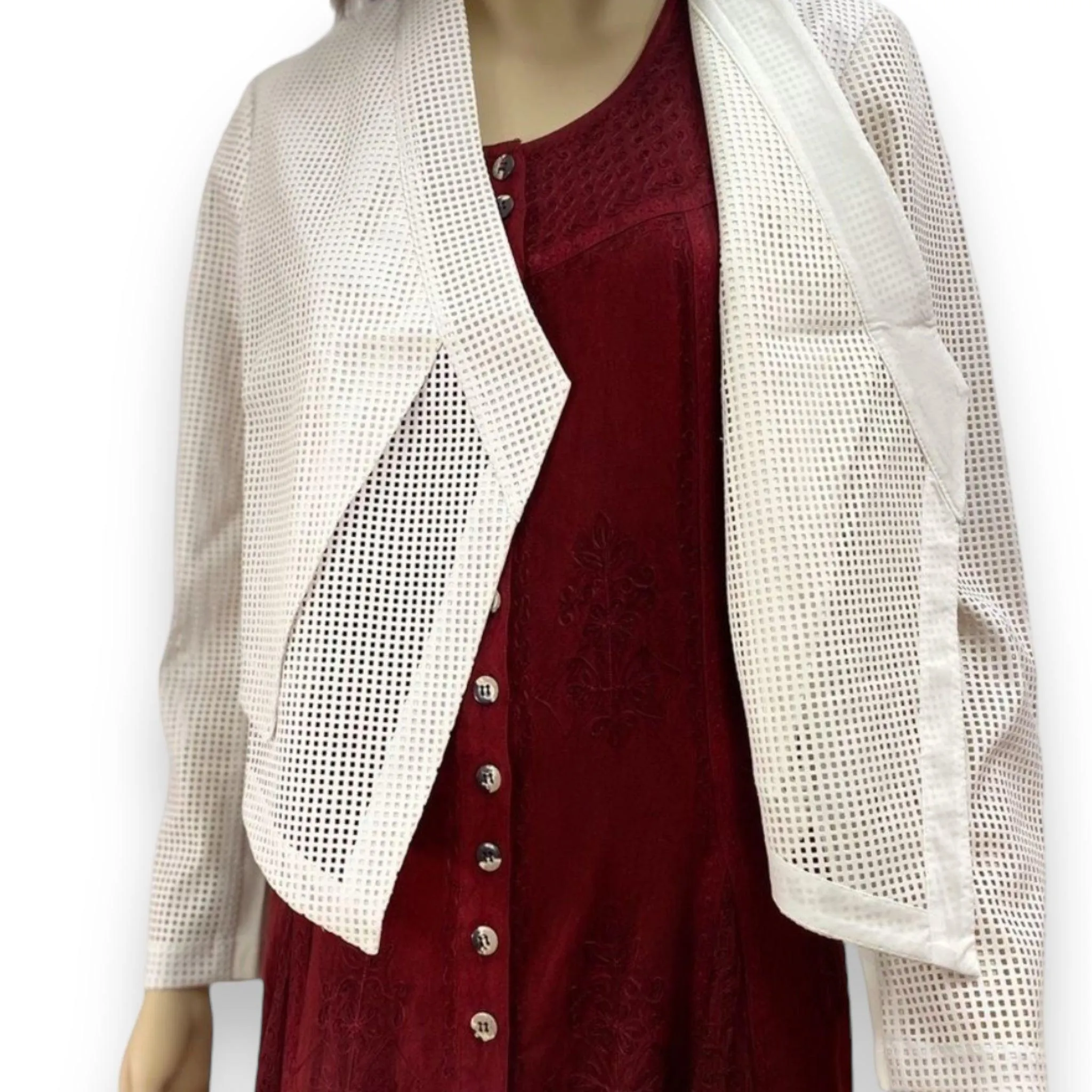 Chic Off White Faux-Leather Blazer