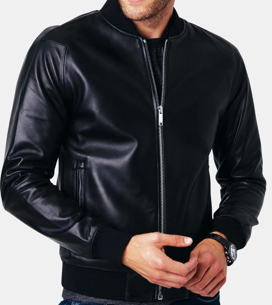 Clifer Men's Black Bomber Leather Jacket