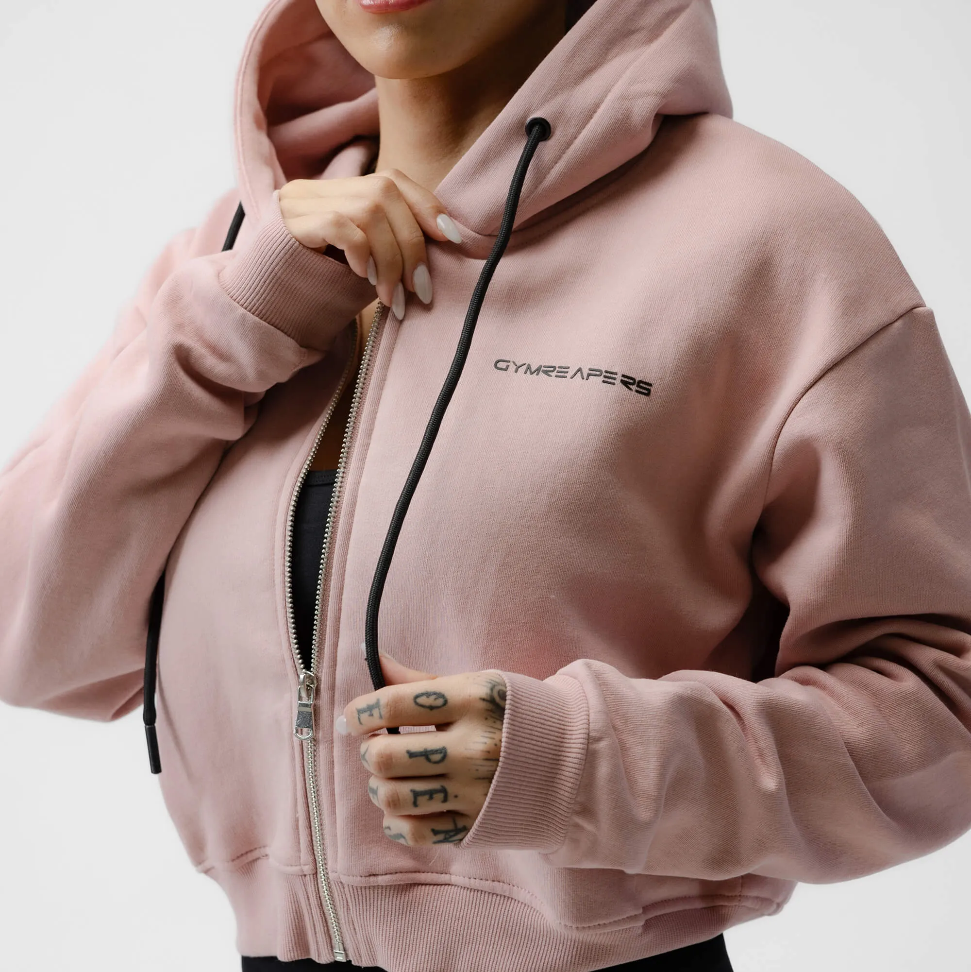 Cropped Zip-Up Hoodie - Mauve