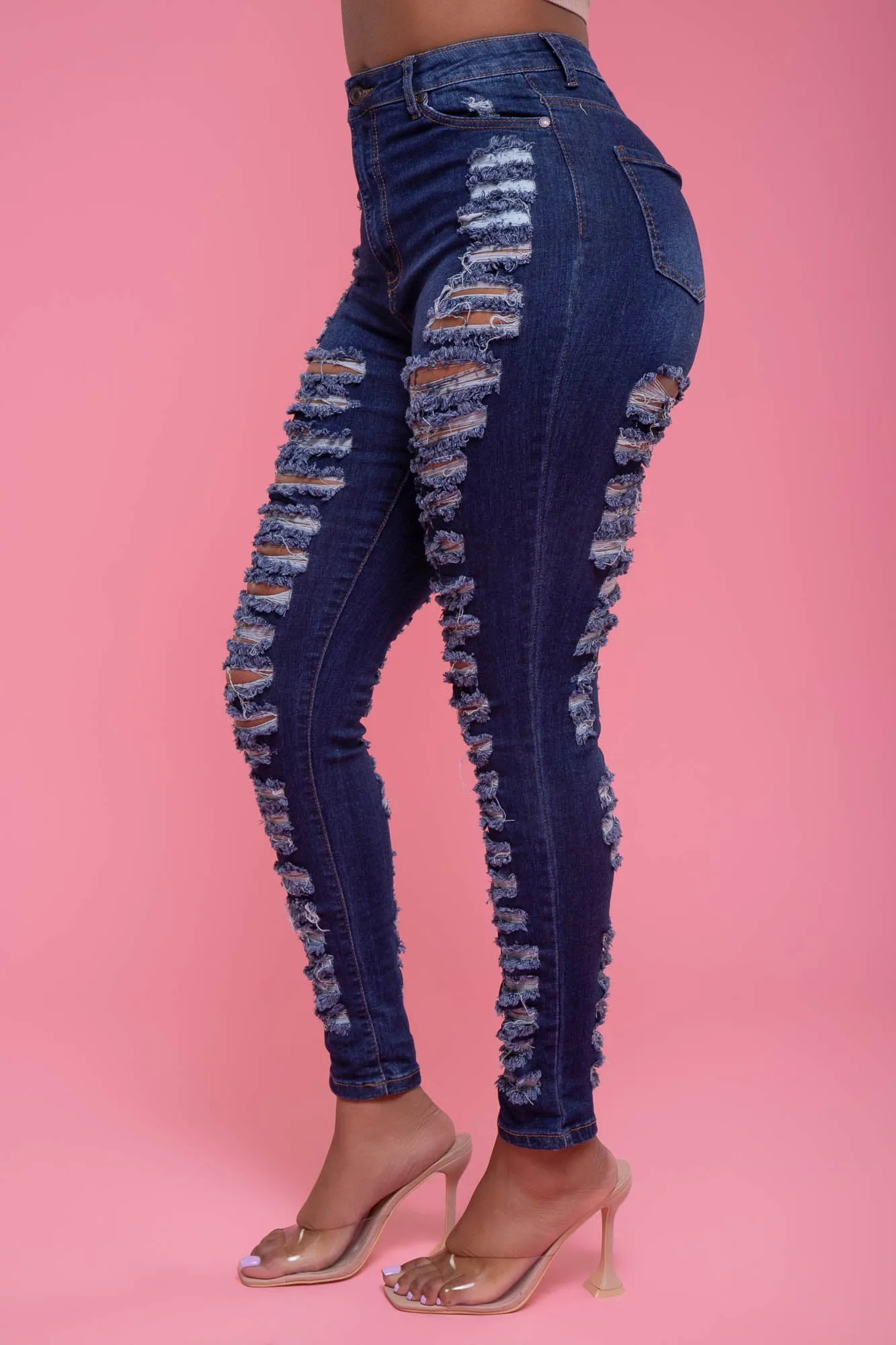 Down For You Hourglass High Rise Distressed Stretchy Jeans - Dark Wash