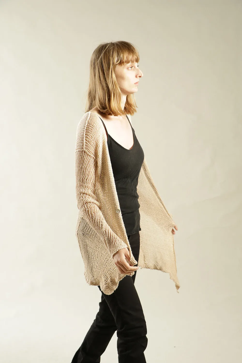 Dusty Blush Nude Cotton and Bamboo handmade Cardigan with buttons - Prevo