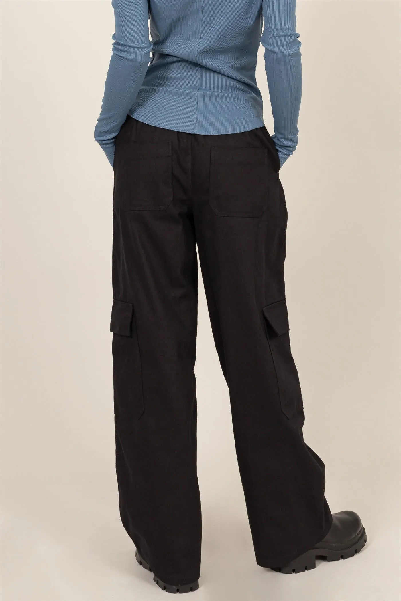 DZ24E575-ELASTIC WAIST WIDE-LEG CARGO PANTS