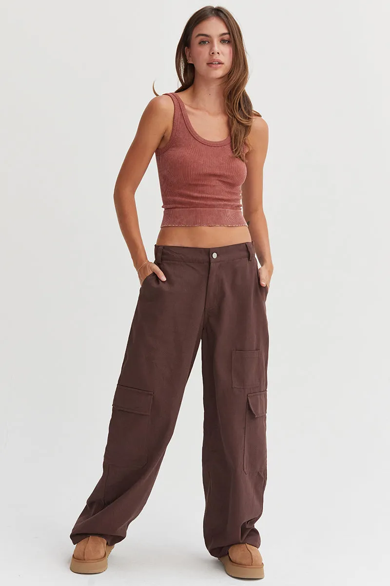 DZ24E575-ELASTIC WAIST WIDE-LEG CARGO PANTS