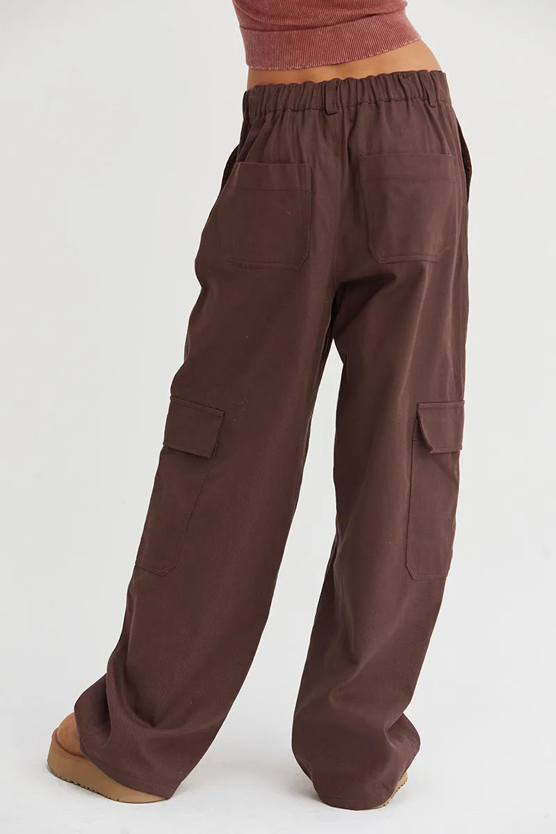 DZ24E575-ELASTIC WAIST WIDE-LEG CARGO PANTS