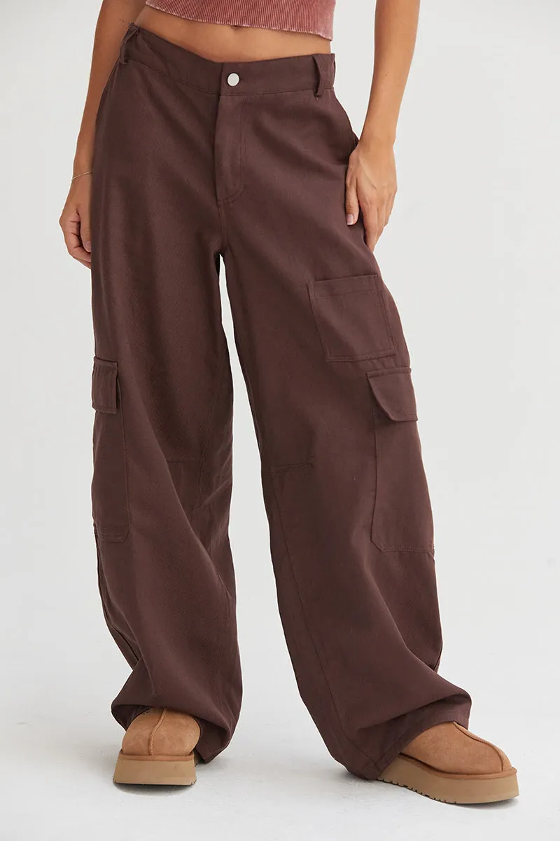 DZ24E575-ELASTIC WAIST WIDE-LEG CARGO PANTS