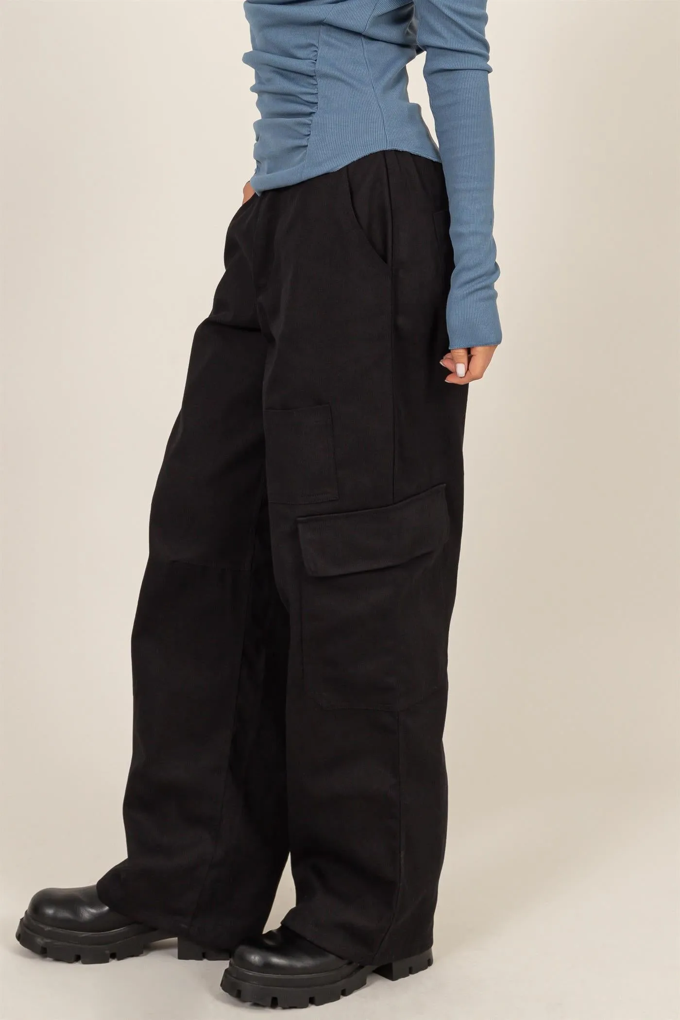 DZ24E575-ELASTIC WAIST WIDE-LEG CARGO PANTS