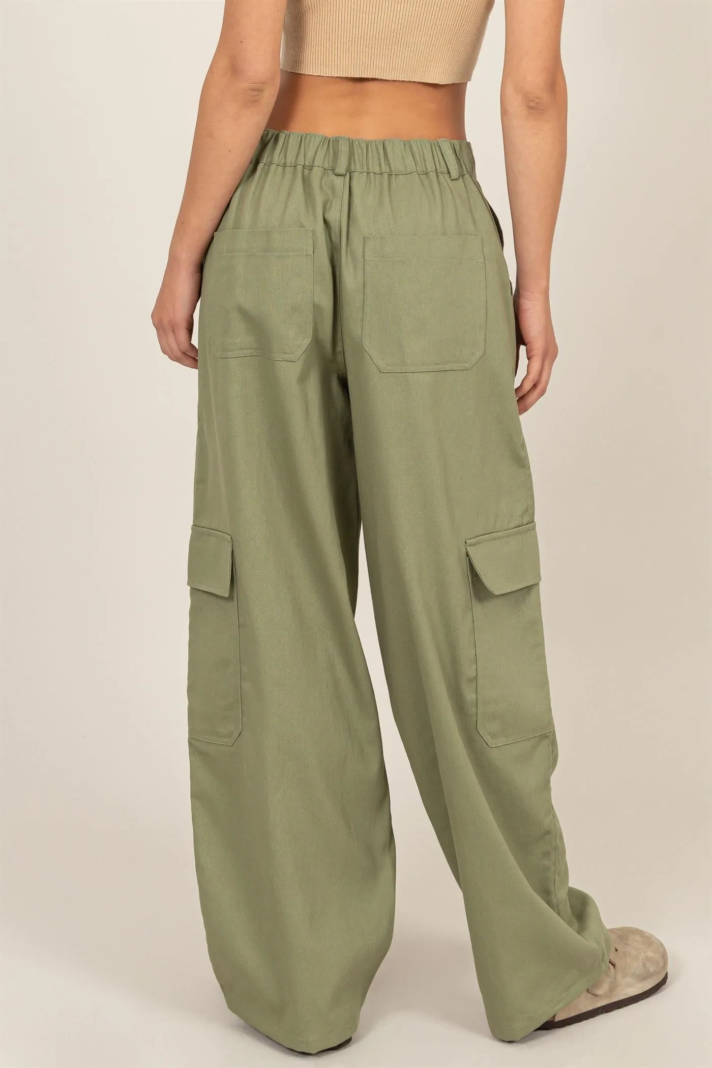 DZ24E575-ELASTIC WAIST WIDE-LEG CARGO PANTS