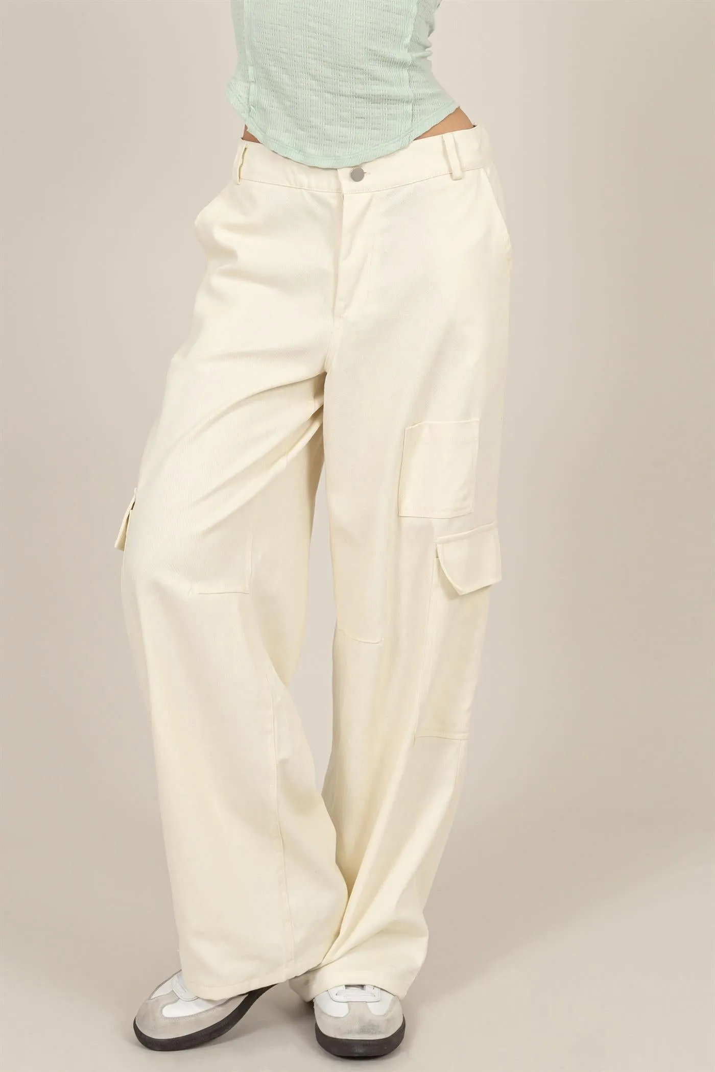 DZ24E575-ELASTIC WAIST WIDE-LEG CARGO PANTS