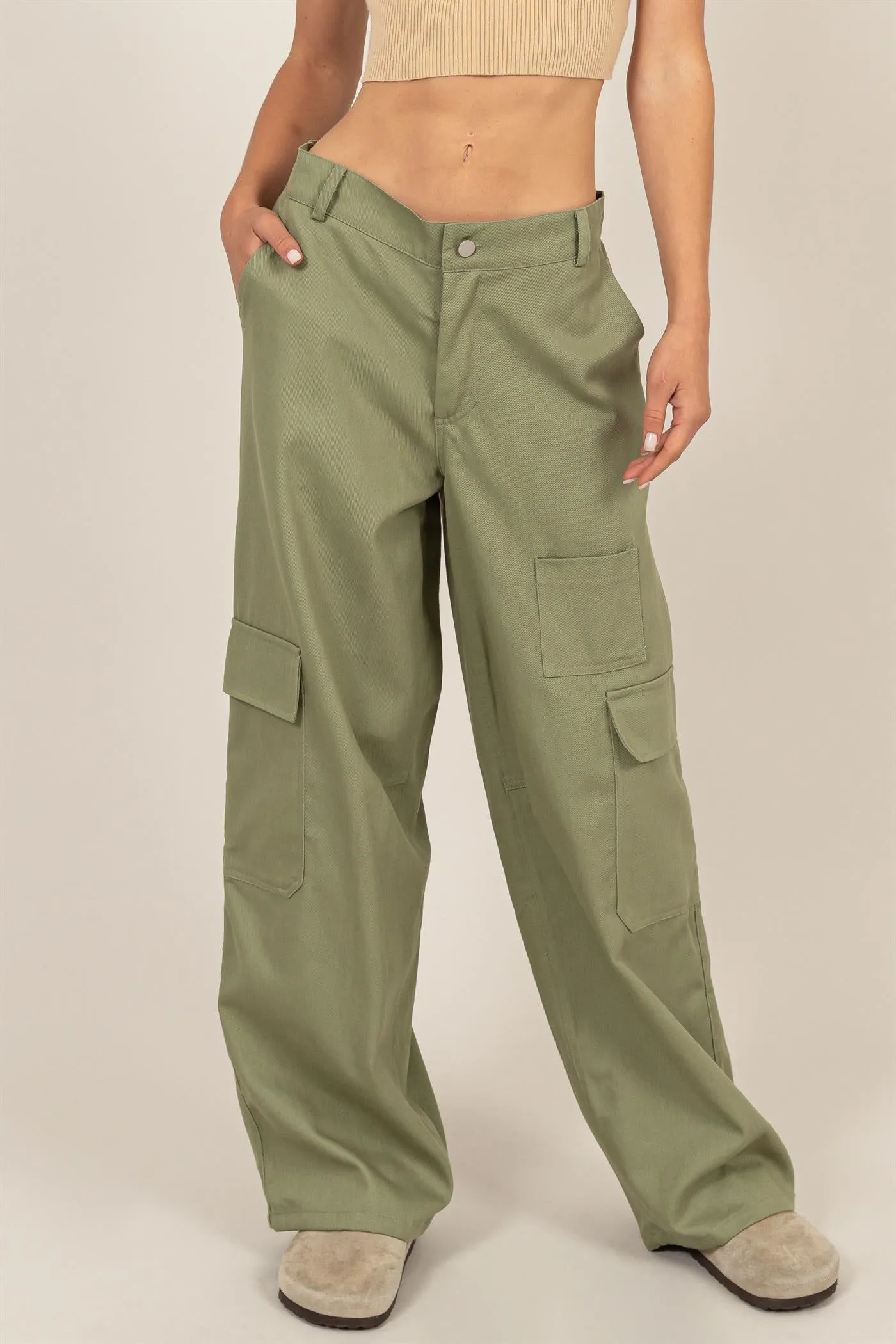 DZ24E575-ELASTIC WAIST WIDE-LEG CARGO PANTS