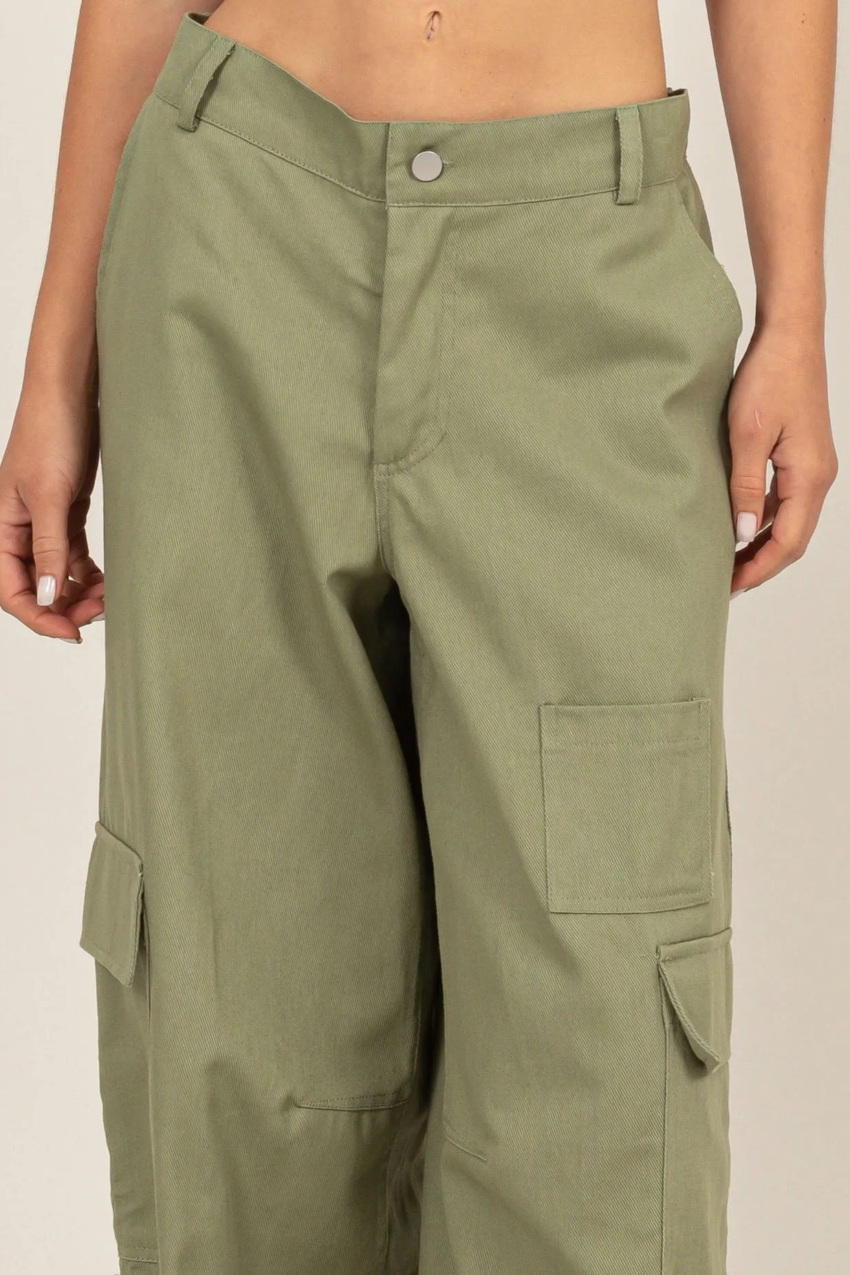 DZ24E575-ELASTIC WAIST WIDE-LEG CARGO PANTS