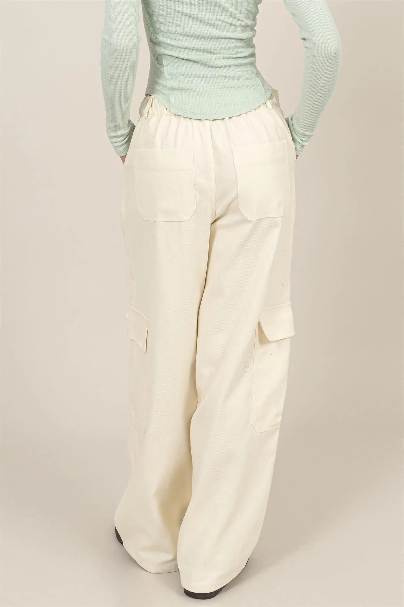 DZ24E575-ELASTIC WAIST WIDE-LEG CARGO PANTS