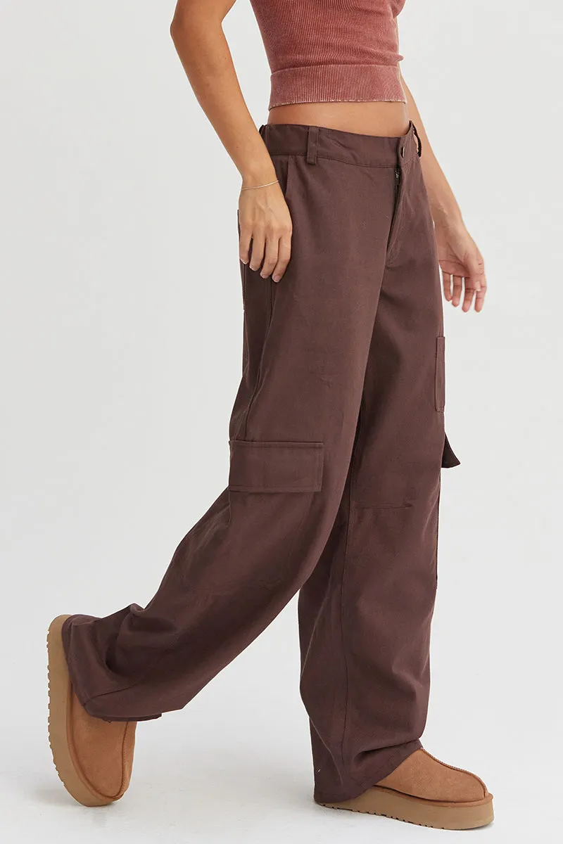 DZ24E575-ELASTIC WAIST WIDE-LEG CARGO PANTS