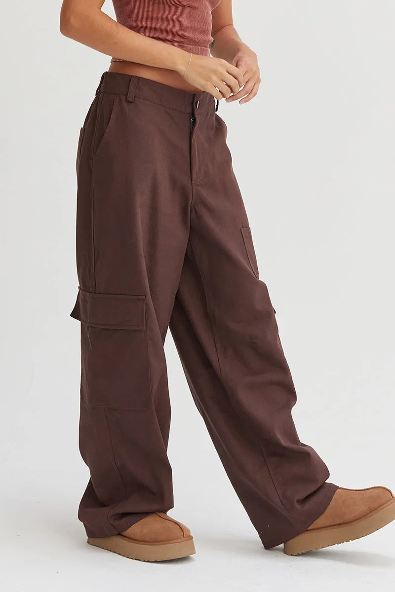 DZ24E575-ELASTIC WAIST WIDE-LEG CARGO PANTS