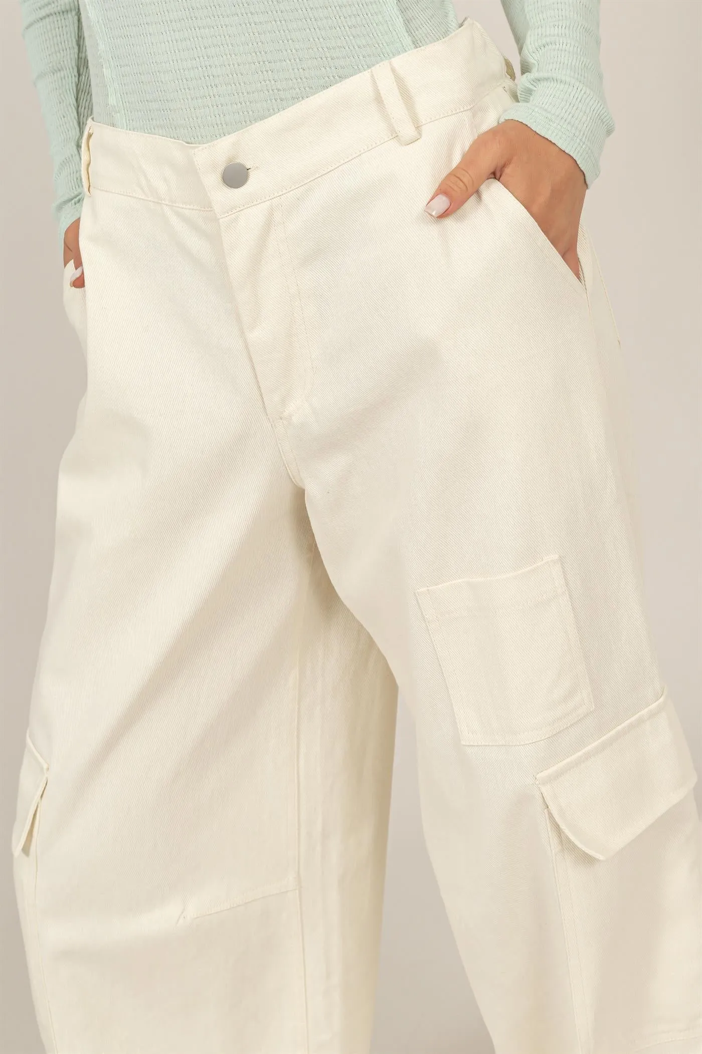 DZ24E575-ELASTIC WAIST WIDE-LEG CARGO PANTS