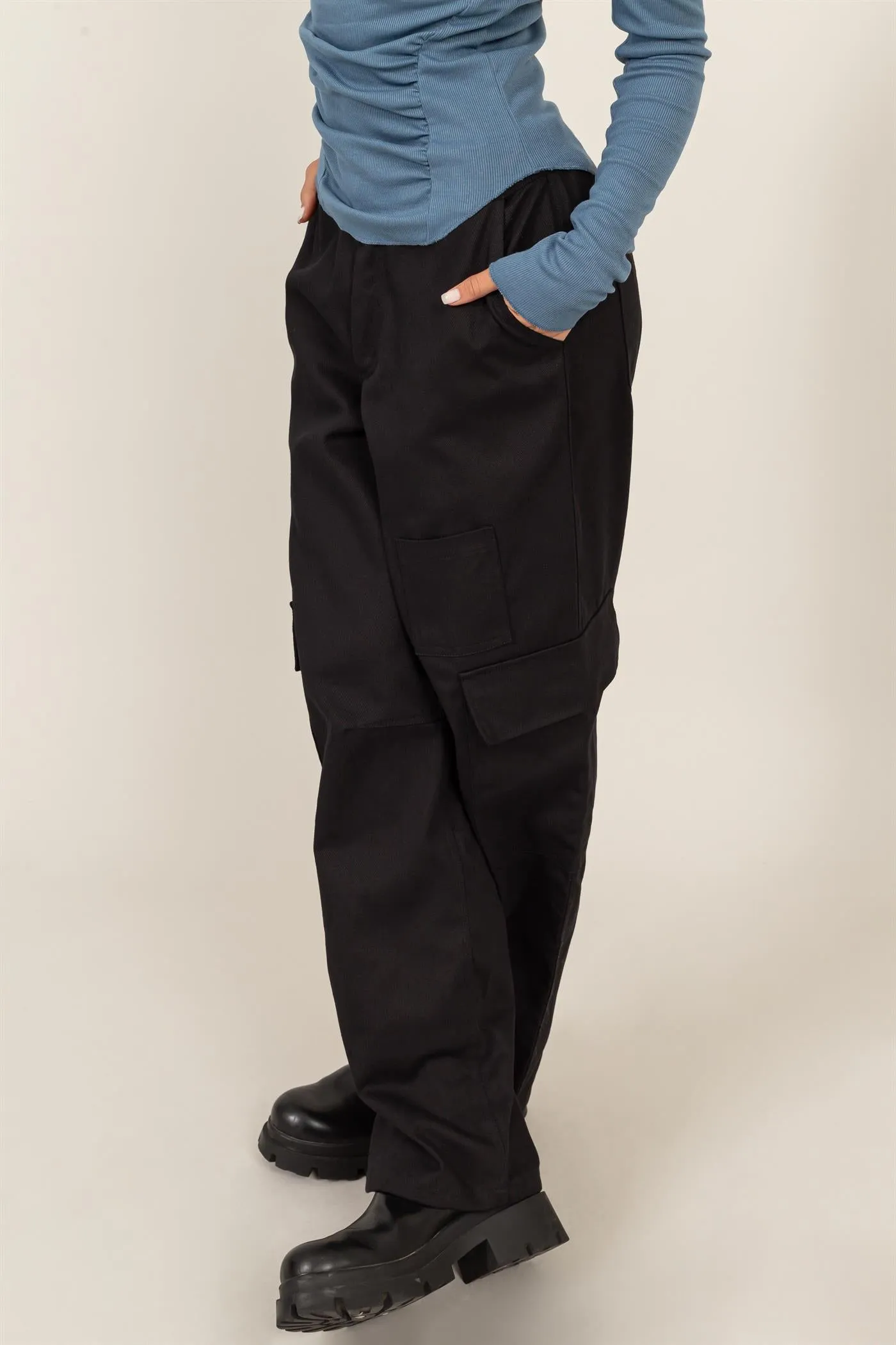 DZ24E575-ELASTIC WAIST WIDE-LEG CARGO PANTS