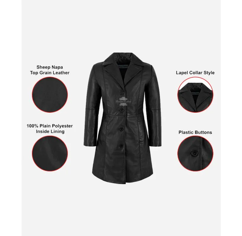 ELEGANT WOMEN'S TRENCH COAT CLASSIC LEATHER 3/4 Formal COAT Jacket