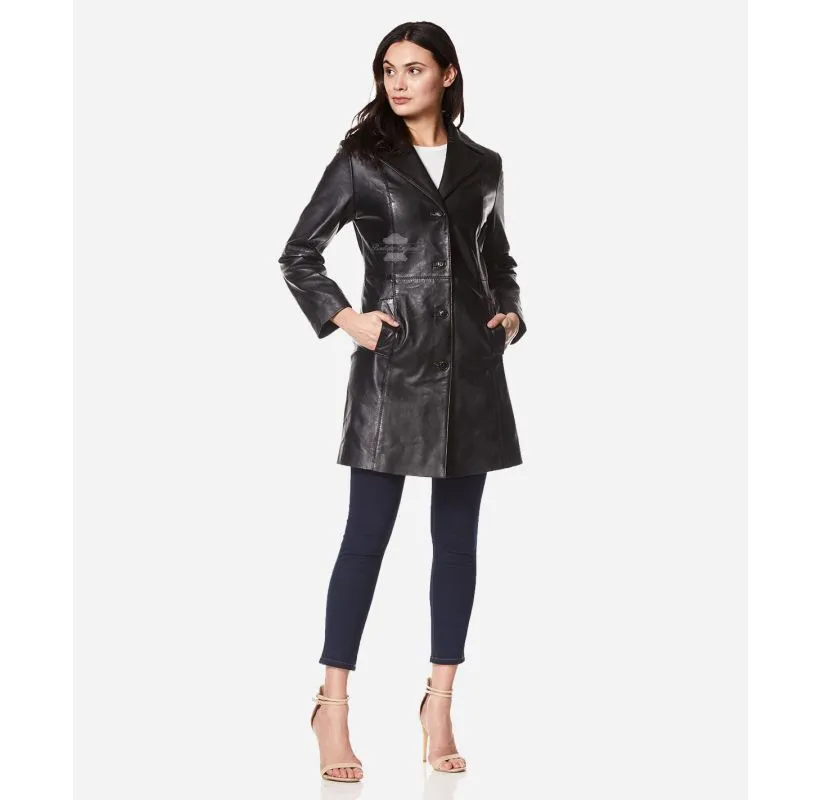 ELEGANT WOMEN'S TRENCH COAT CLASSIC LEATHER 3/4 Formal COAT Jacket