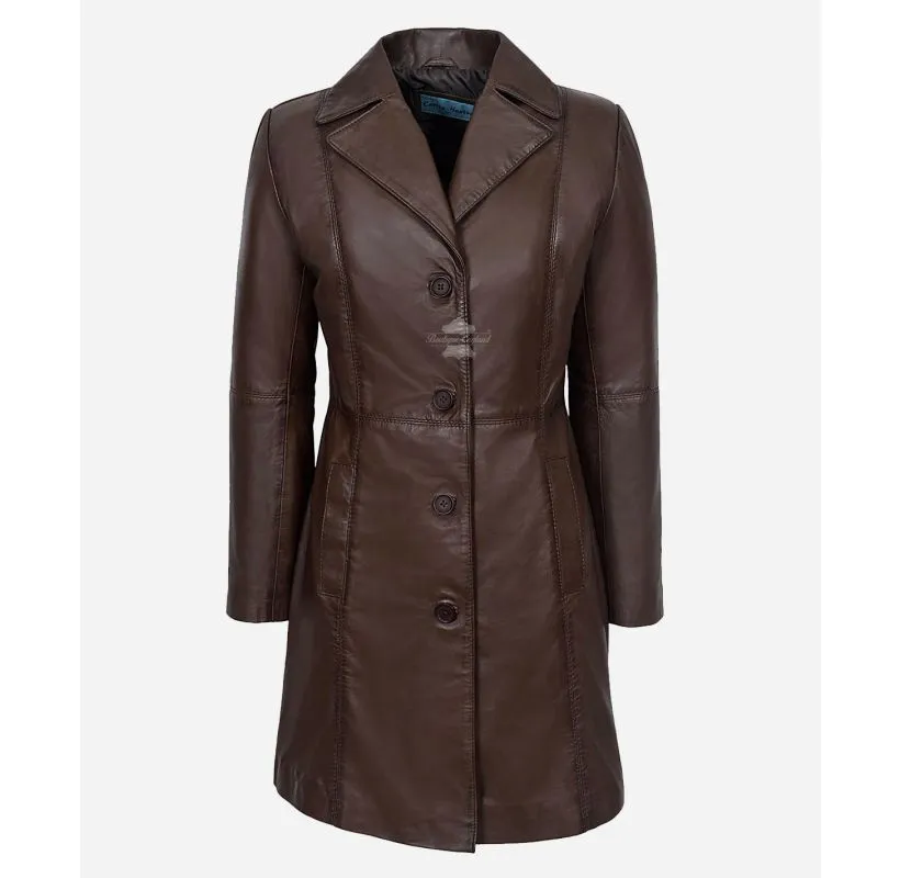 ELEGANT WOMEN'S TRENCH COAT CLASSIC LEATHER 3/4 Formal COAT Jacket