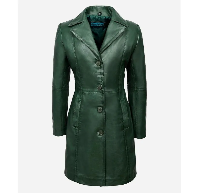 ELEGANT WOMEN'S TRENCH COAT CLASSIC LEATHER 3/4 Formal COAT Jacket