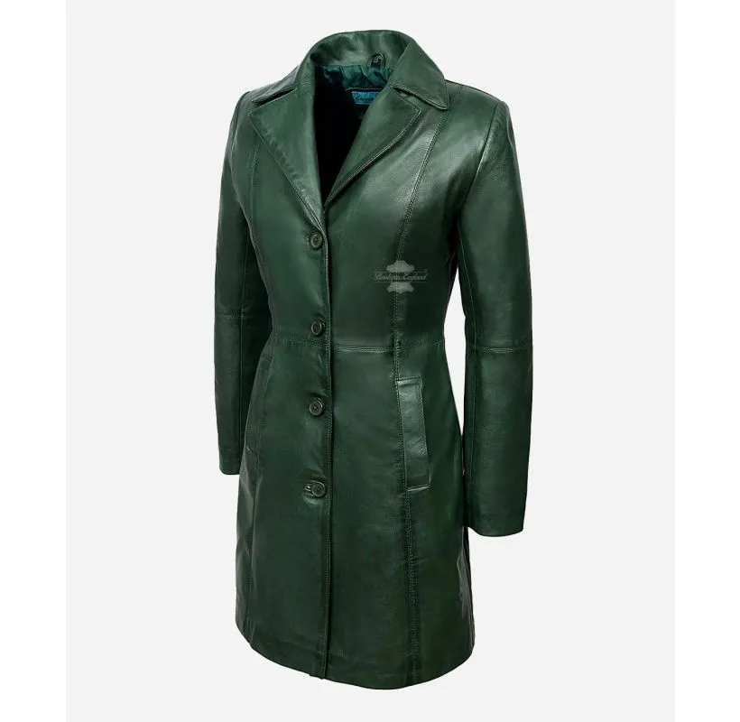 ELEGANT WOMEN'S TRENCH COAT CLASSIC LEATHER 3/4 Formal COAT Jacket