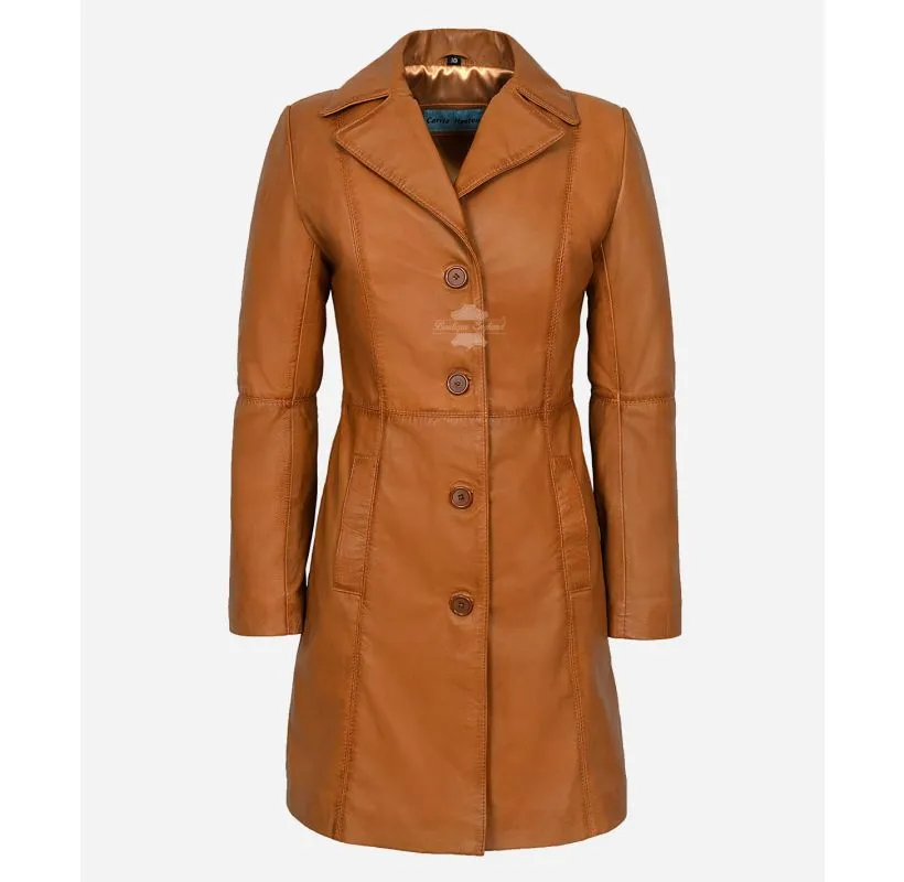 ELEGANT WOMEN'S TRENCH COAT CLASSIC LEATHER 3/4 Formal COAT Jacket