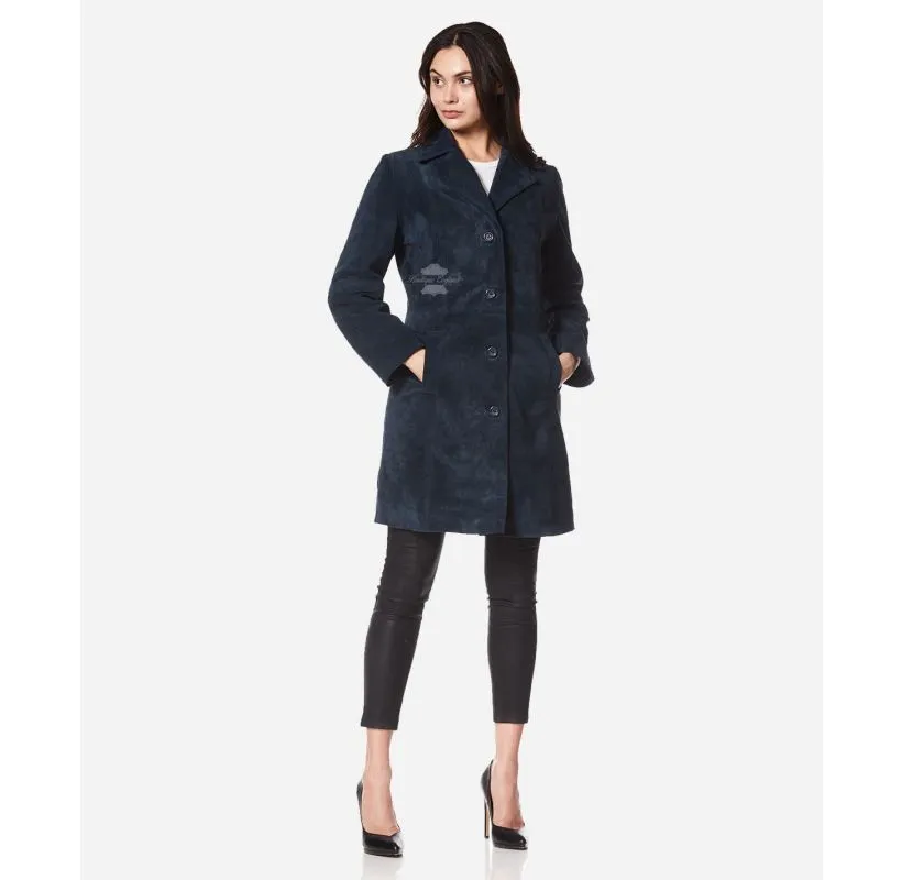 ELEGANT WOMEN'S TRENCH COAT CLASSIC SUEDE LEATHER Knee Length COAT