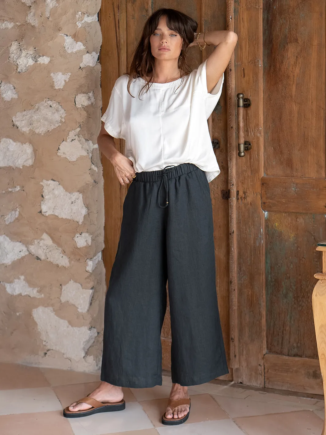 Gaia Linen Pants Charcoal