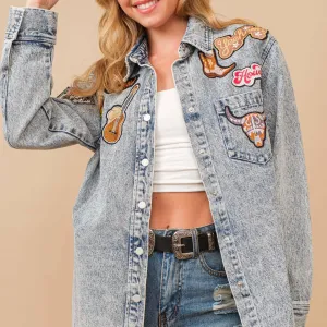 Garment Washed Snap Up Rodeo Denim Jacket