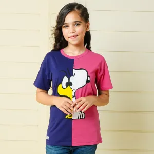 Girls Slub T-Shirt Character - Navy Blue And Pink