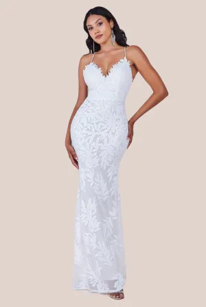 Goddiva Cross Back Diamante Strap Sequin Maxi - White