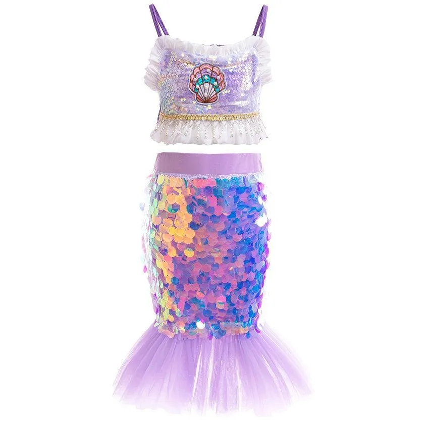 Halloween cosplay costumes Mermaid Princess Dress Set Halloween cosplay costumes Girls' noble and elegant princess dress with sequin suspenders Carnival birthday party stage performance dress