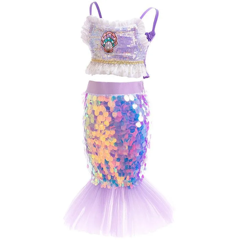 Halloween cosplay costumes Mermaid Princess Dress Set Halloween cosplay costumes Girls' noble and elegant princess dress with sequin suspenders Carnival birthday party stage performance dress