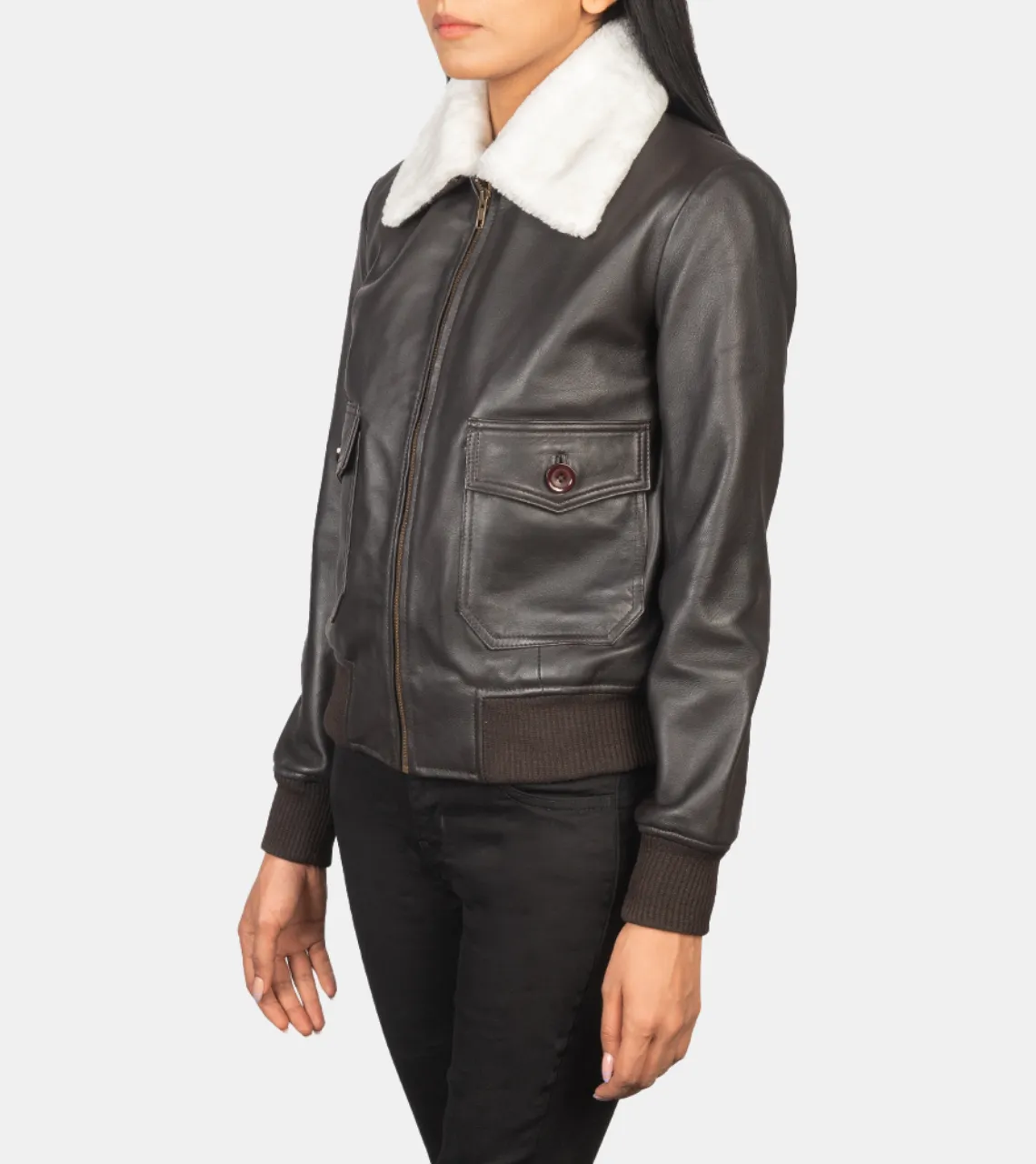 Hendrix Women's Tan Brown Bomber Shearling Leather Jacket