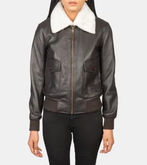 Hendrix Women's Tan Brown Bomber Shearling Leather Jacket