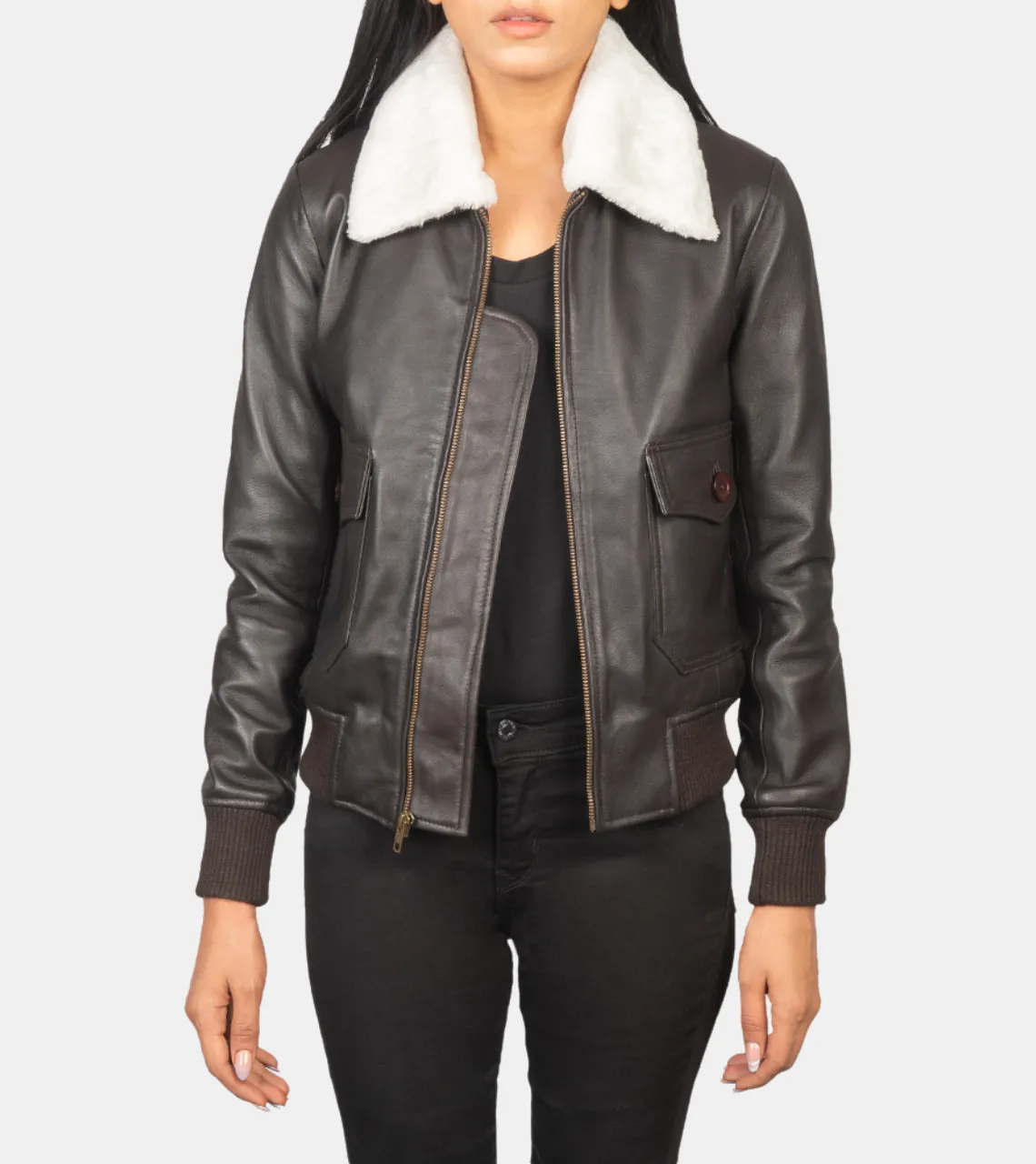 Hendrix Women's Tan Brown Bomber Shearling Leather Jacket